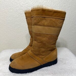 Vintage Sorel Soft Suede Winter Boots Wool Lined Tan Light Brown Size 6